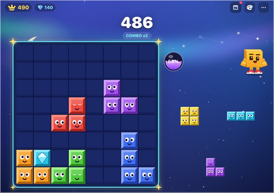 Block Boy on the unfolded iPhone Duo with the board on the left and pieces on the right