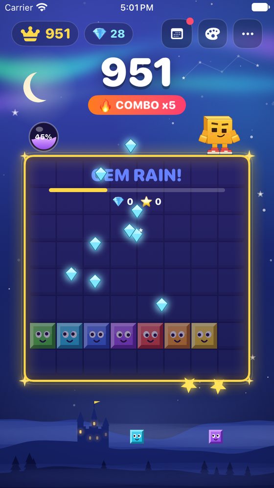 Gem Rain bonus stage with gems falling across a golden board